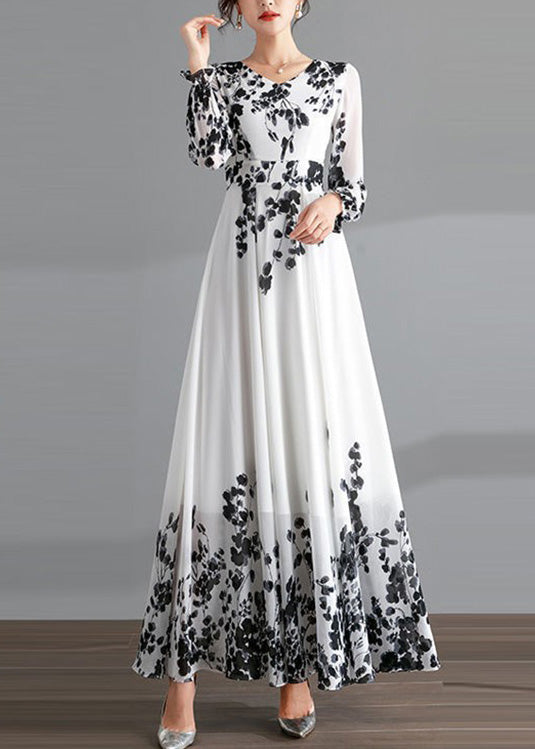 Diy Red O-neck Print Tunic Chiffon Holiday Long Dresses Long Sleeve Ly1737