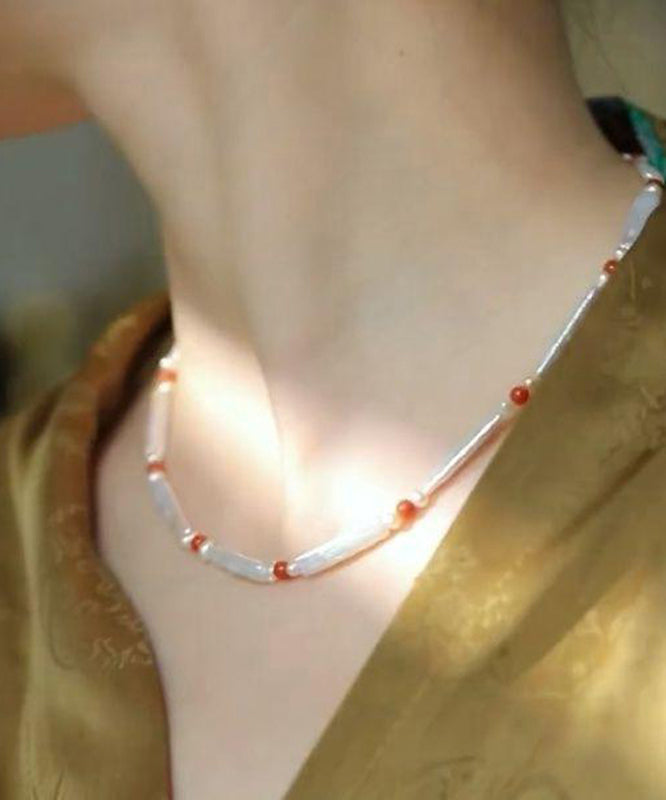 Diy Red Pearl Agate Beading Gratuated Bead Necklace