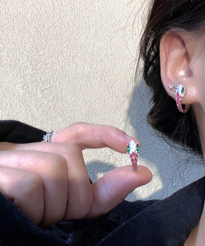 Diy Silk Copper Zircon Snakelike Hoop Earrings