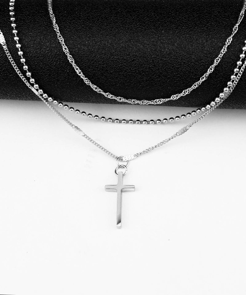 Diy Silk Stainless Steel Multilayer Cross Pendant Necklace