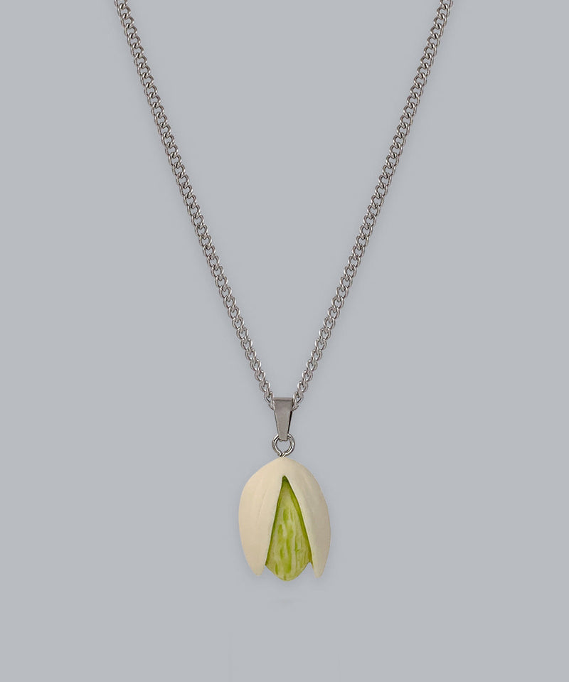 Diy Silk Stainless Steel Resin Pistachios Pendant Necklace Qj019