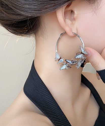 Diy Silk Sterling Silver Butterfly Circular Hoop Earrings