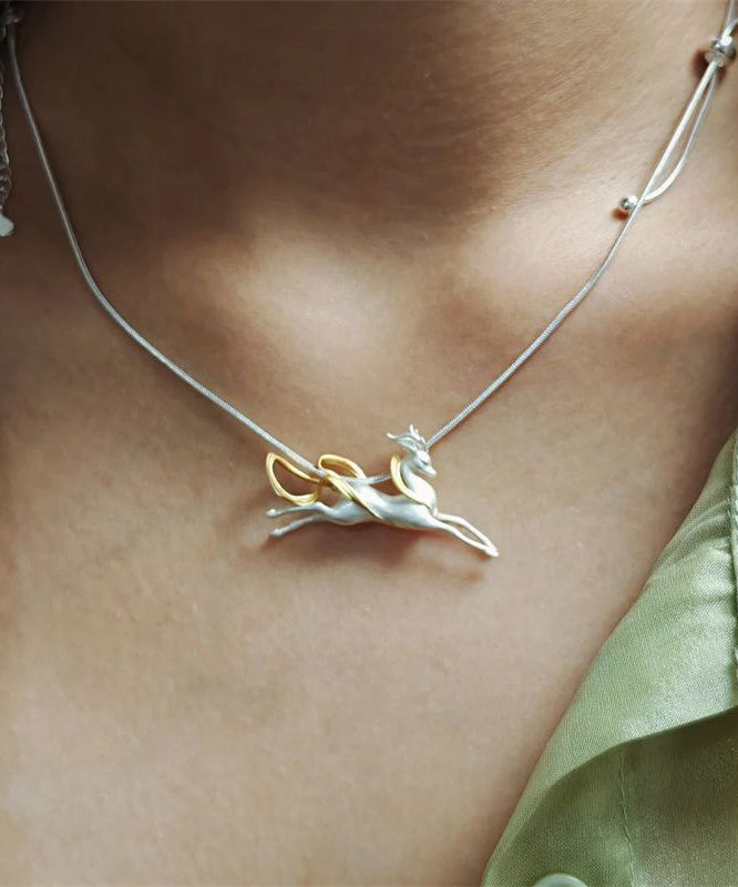 Diy Silk Sterling Silver Nine Colored Deer Pendant Necklace Ii025
