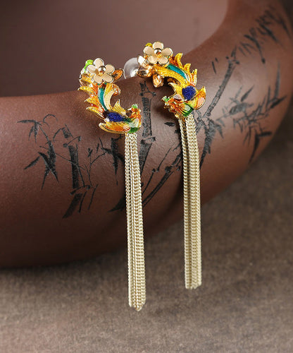 Diy Sterling Silver Cloisonne Tassel Drop Earrings