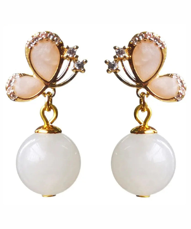 Sterling Silver Jade Butterfly Zircon Drop Earrings