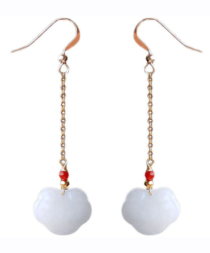 Diy White 14k Gold Jade Gem Stone Drop Earrings