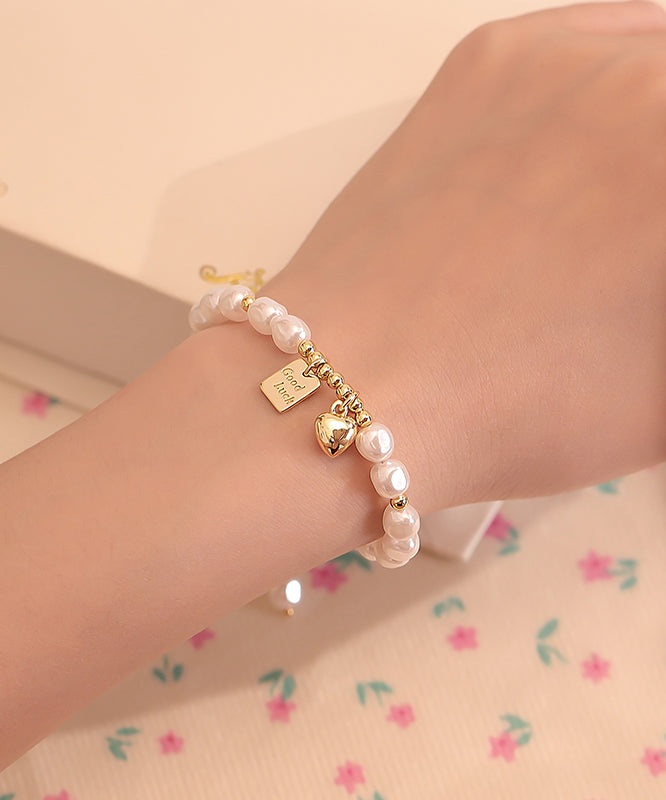 Diy White Alloy Pearl Oil Drip Love Charm Bracelet