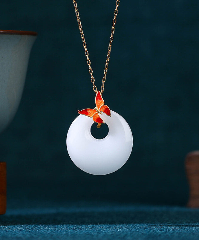 Diy White Copper Overgild Jade Enamel Butterfly Pendant Necklace Kx1059