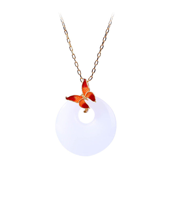 Diy White Copper Overgild Jade Enamel Butterfly Pendant Necklace Kx1059