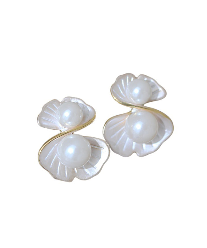 Diy White Copper Overgild Pearl Morning Glory Stud Earrings