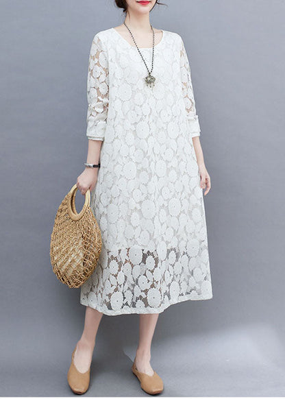 Diy White O-neck Lace Long Dresses Long Sleeve Ac2002