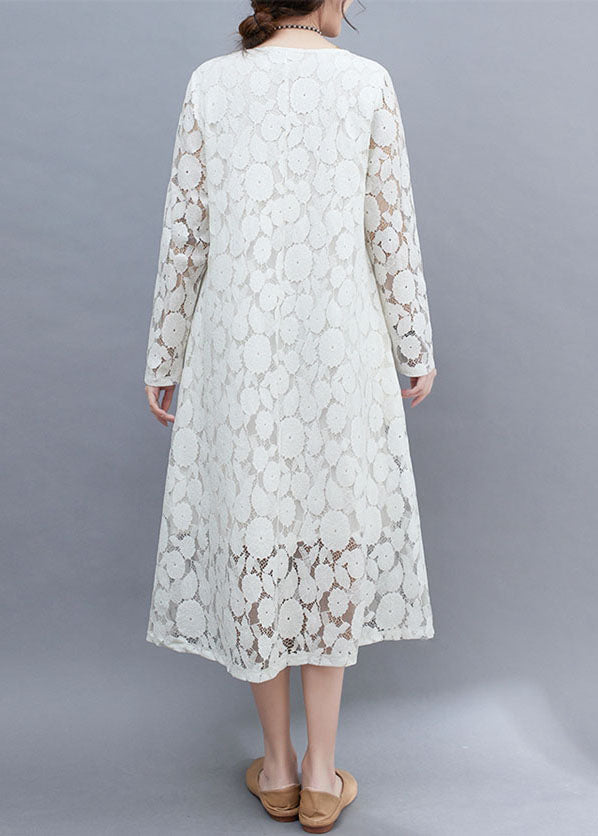 Diy White O-neck Lace Long Dresses Long Sleeve Ac2002
