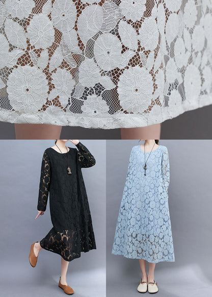 Diy White O-neck Lace Long Dresses Long Sleeve Ac2002