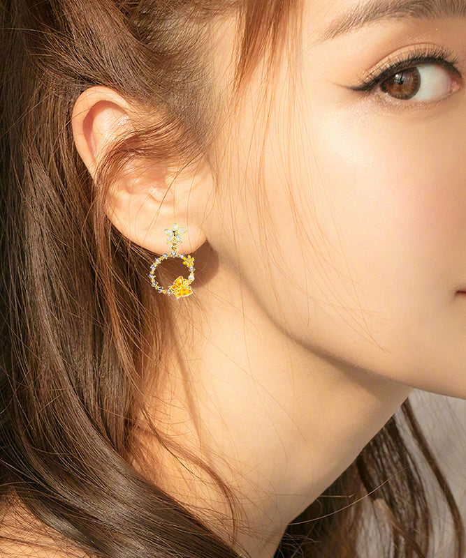 Diy Yellow Butterfly Zircon Drop Earrings Ly1785
