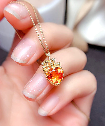 Diy Yellow Sterling Silver Overgild Crystal Pendant Necklace Qu041