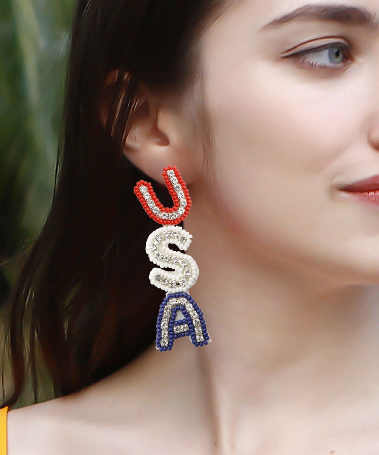 Diy Zircon Graphic Knit Fabric Rice Ball Drop Earrings