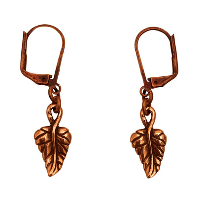 Dragonweave Elven Ivy Charm Necklace and Earring Set, Antique Copper Brown Leather Choker and Leverback Earrings