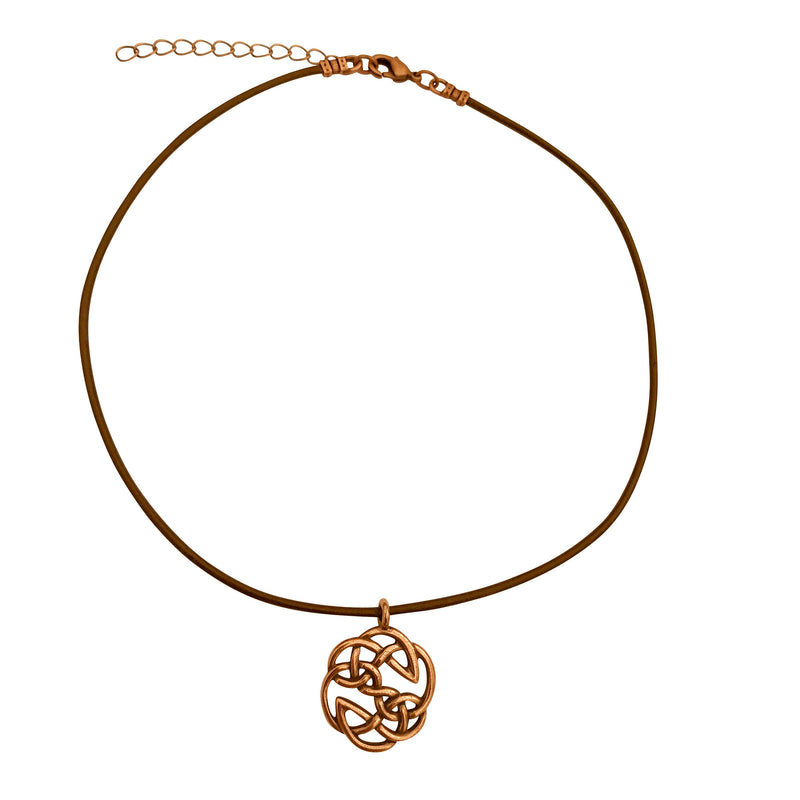 Dragonweave Celtic Open Knot Charm Necklace and Earring Set, Antique Copper Brown Leather Choker and Leverback Earrings