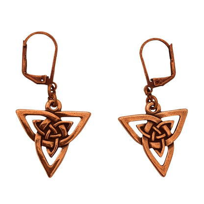 Dragonweave Celtic Trine Charm Necklace and Earring Set, Antique Copper Brown Leather Choker and Leverback Earrings