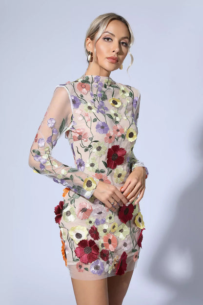 Danna Flesh Pink Embroidery Mini Dress