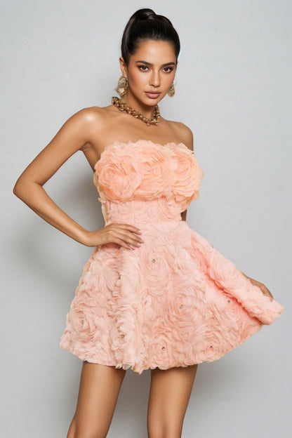 Kestrel Pink 3d Strapless Mini Dress