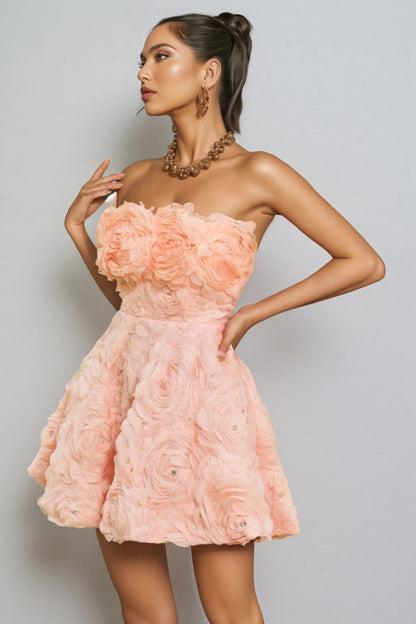 Kestrel Pink 3d Strapless Mini Dress