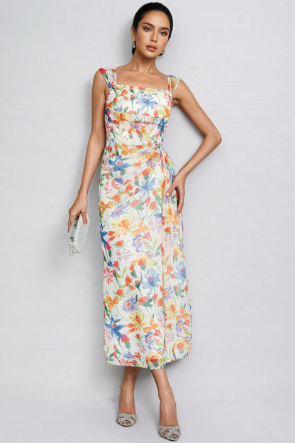 Mylel Orange Flower Waist-cinching Maxi Dress