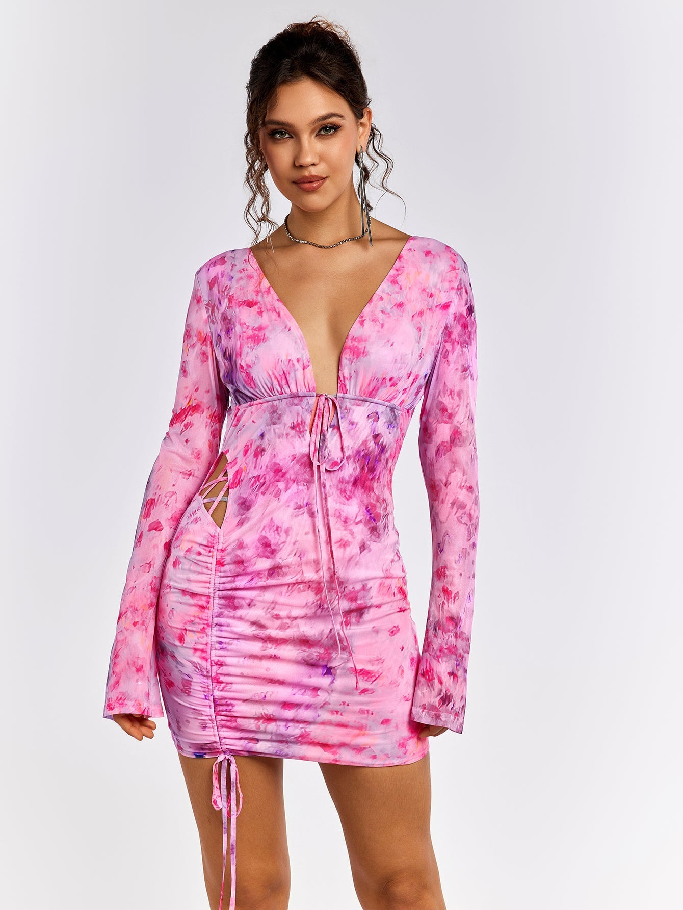Deep V-neck Backless Tie Dress
