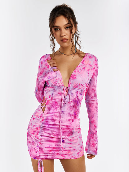 Deep V-neck Backless Tie Dress