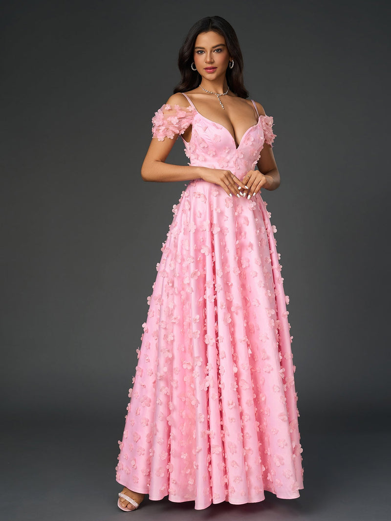 Deep V-neck Crisscross Back Applique Decoration Prom Dress