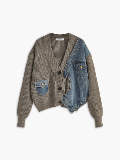 Denim Contrast Knit Cardigan