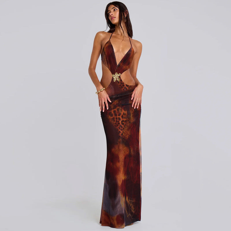 Tiana | Slim-fit Open Back Cutout Maxi Dress