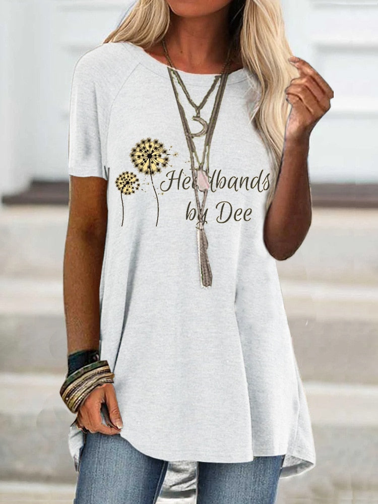 Digital Printed Blouse Short Sleeve Loose Shirt Lady Pullover Shirt