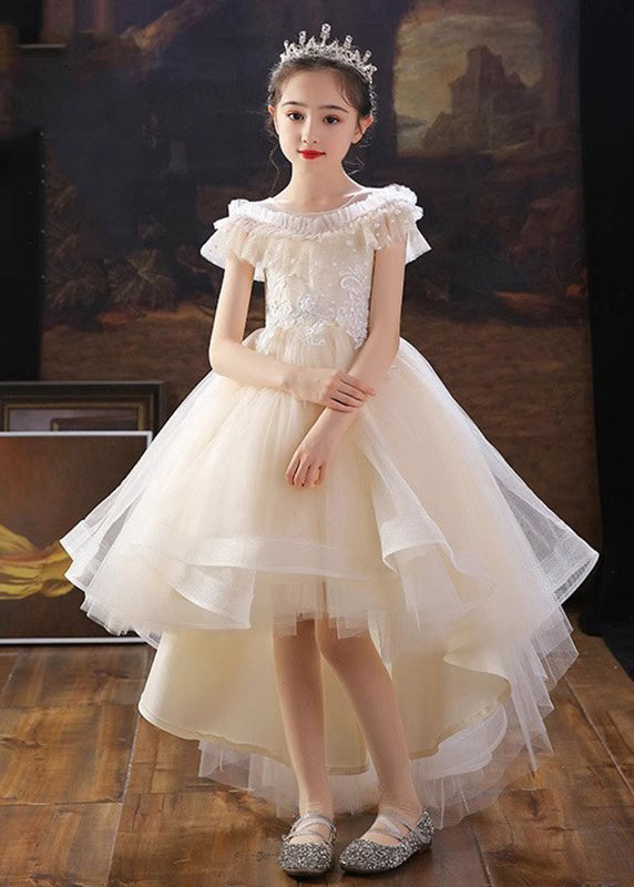 Dinner White O-neck Kids Tulle Party Maxi Dress Summer Xz026