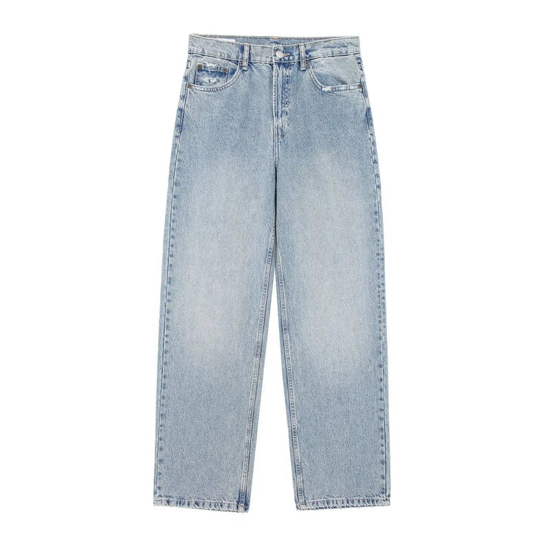 High Waist Denim Patchwork Pants Distressed Ripped Jeans