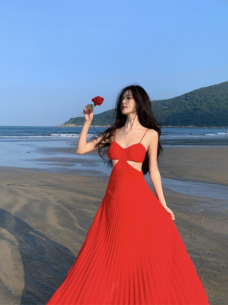 Dopamine Yellow Spaghetti Strap Maxi Dress Backless Vacation Outfit
