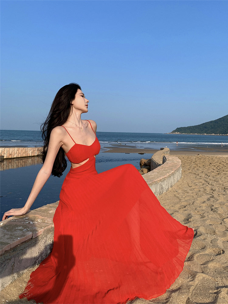Dopamine Yellow Spaghetti Strap Maxi Dress Backless Vacation Outfit