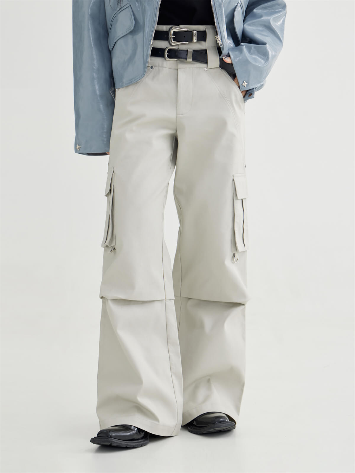Double Belted Cargo Wide-leg Pants