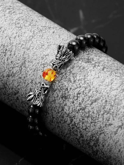 Obsidian Twin Dragon Guardian Bracelet