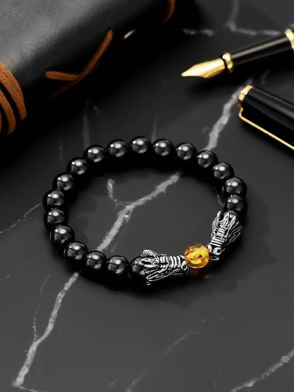 Obsidian Twin Dragon Guardian Bracelet