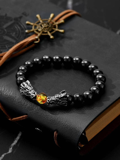 Obsidian Twin Dragon Guardian Bracelet