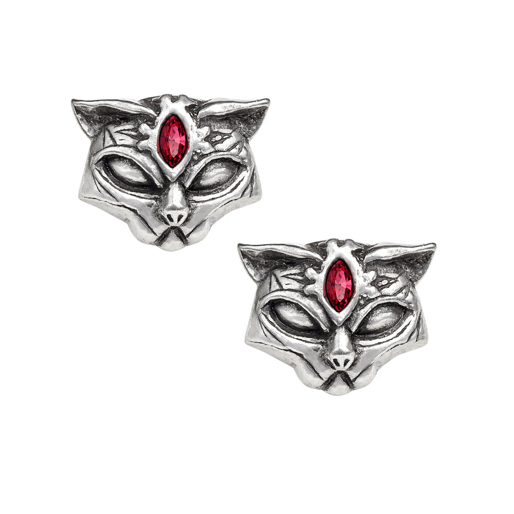 Sacred Cat Earrings With Red Crystals by Alchemy Gothic
