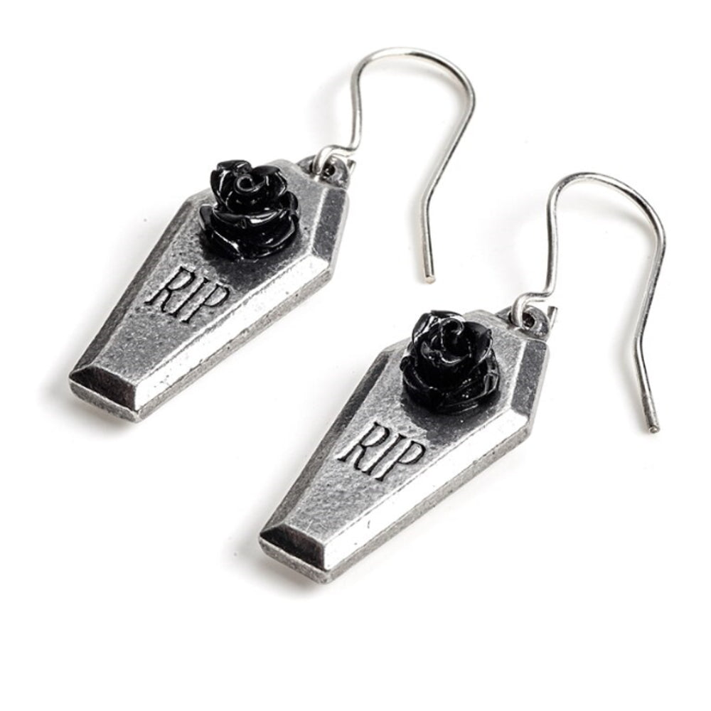 Rip Black Rose Coffin Earrings by Alchemy Gothic