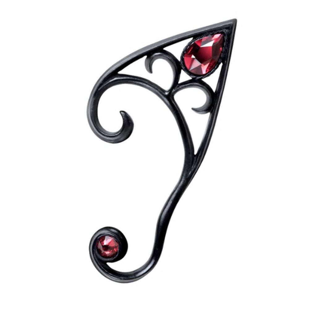 Elvyn Earwrap Black With Red Crystal Elven Ear Wrap Earring by Alchemy Gothic