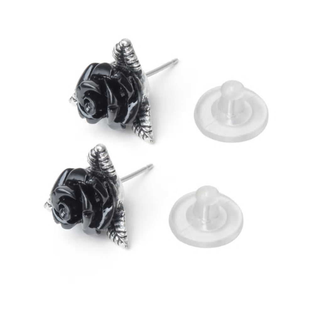 Ring O'roses Black Rose Ear Studs by Alchemy Gothic