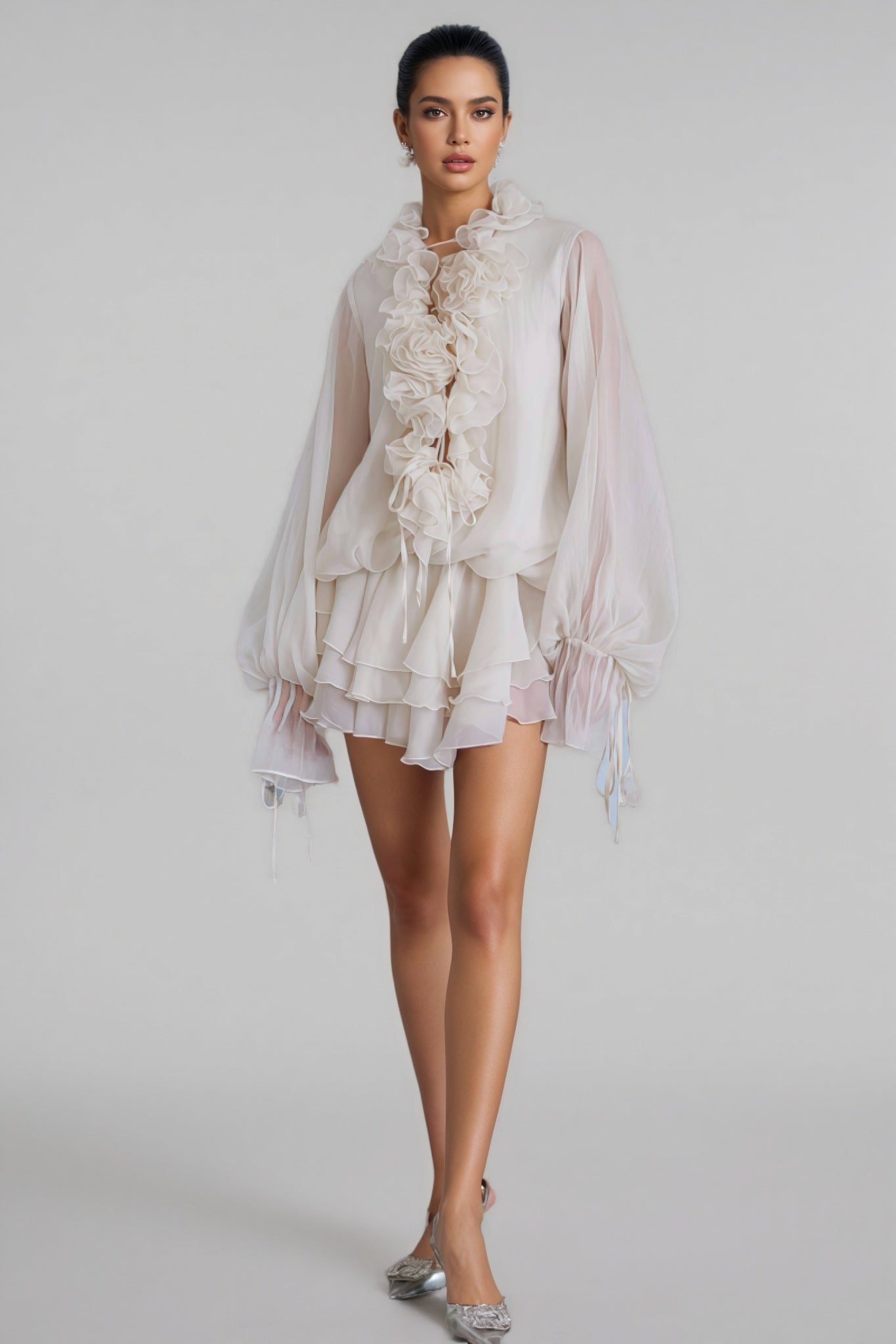 Elsonv 3d Lantern Sleeve Mini Dress