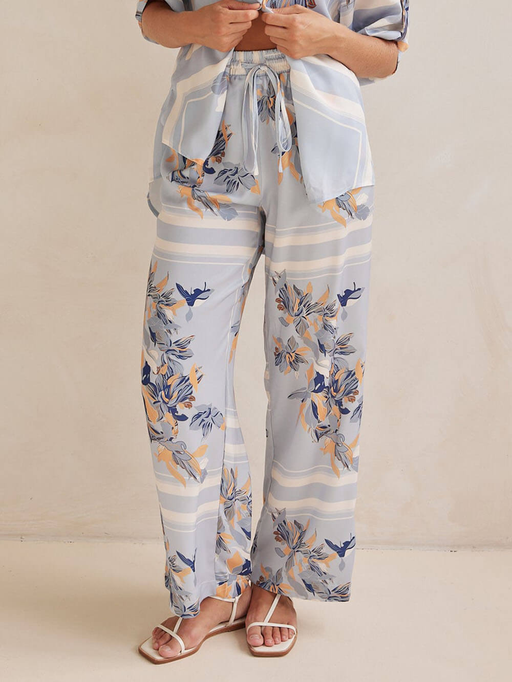 Exclusive Print Drawstring Elastic Waistband Pocket Straight Pants