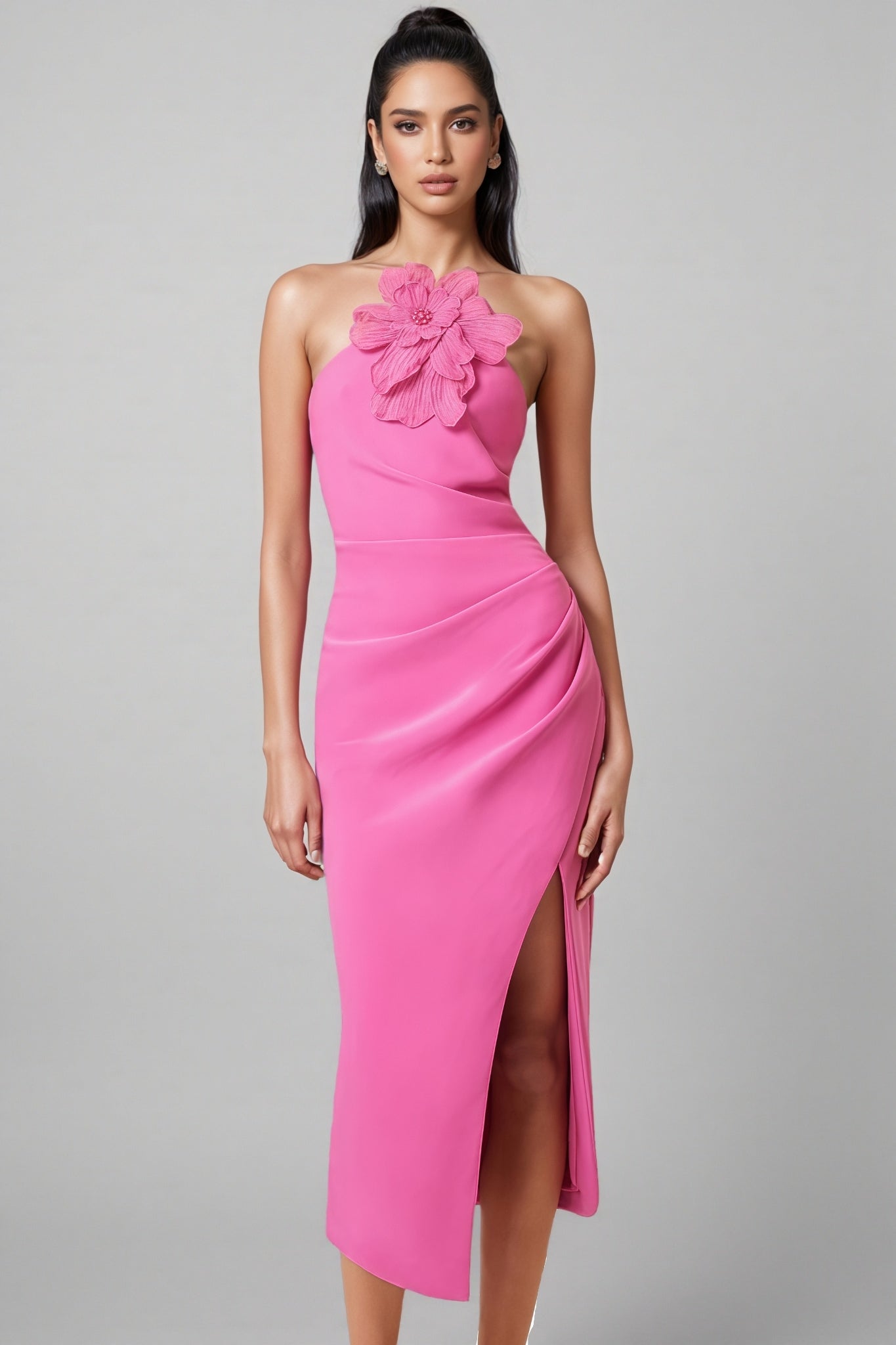 Lorrlk Pink 3d Midi Dress