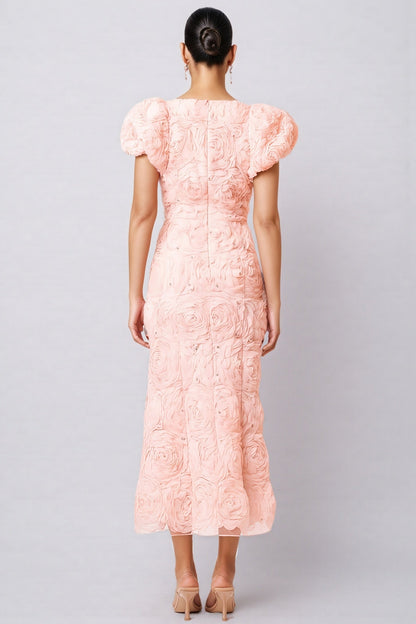 Livia Pink 3d Midi Dress