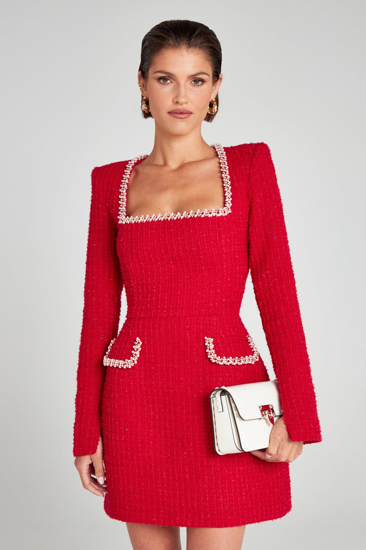 Camilla Square Neck Tweed Mini Dress